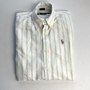 Ralph Lauren Blue Label White Button-Down Shirt with Green Stripe